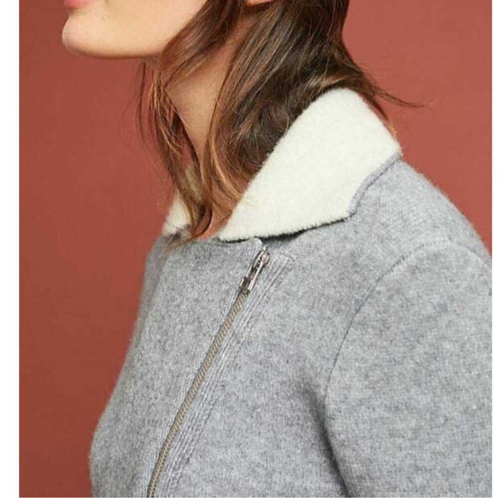 Anthropologie Moto Jacket Womens Small Gray Full Zip Contrast Collar Asymmetric - Picture 6 of 7